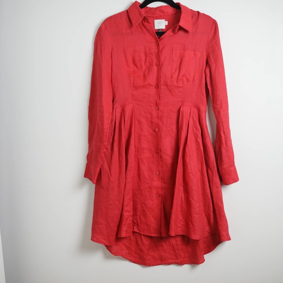 Anthropologie Dresses & Skirts - Anthropologie HD in Paris Bright Red Long Sleeved Button-Up Lightweight Dress